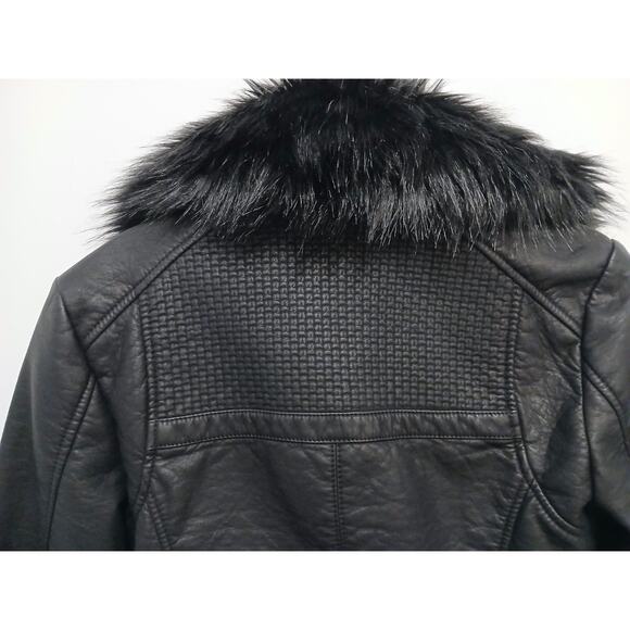 GUESS Moto Jacket Faux Leather Mink Fur Corset Laced XS Black Designer Assymetri - Picture 7 of 16